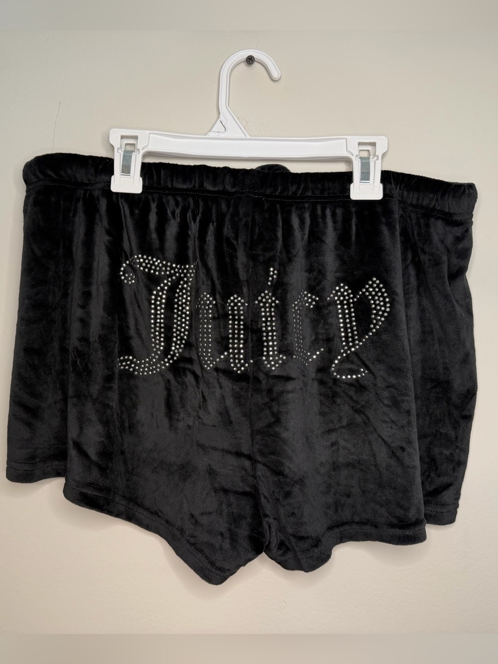 Y2K  Juicy Couture Black Velour Rhinestone Logo Shorts, L